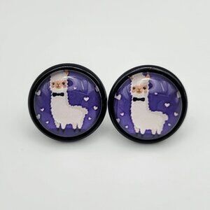 Tuxedo Alpaca and Hearts Stud Earrings